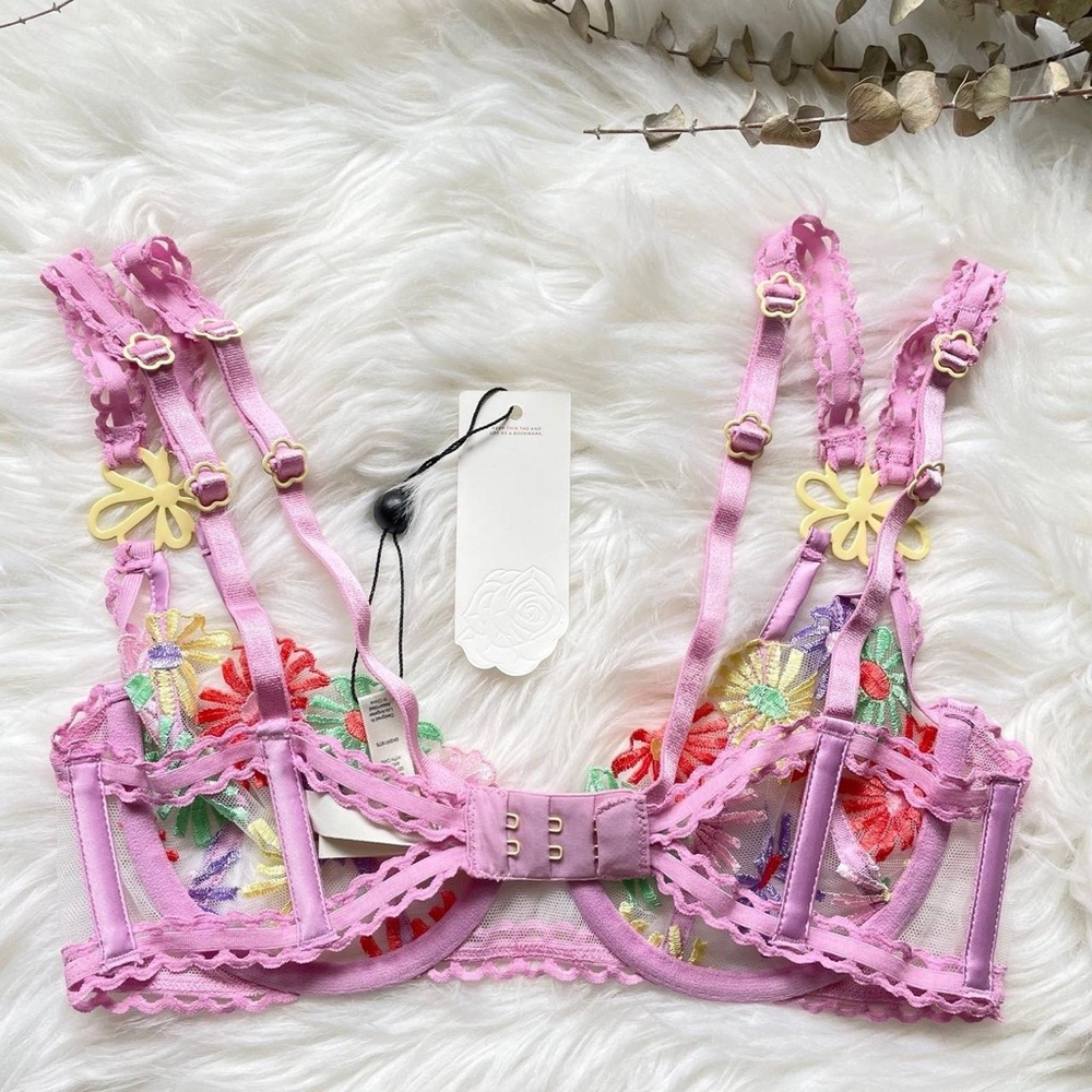 For Love and Lemons Gia Purple Floral Embroidered Bra Set - Picture 6 of 13